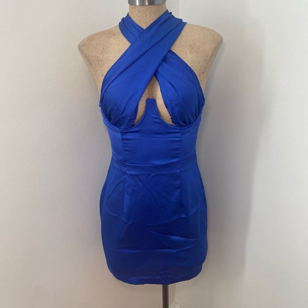 Pretty Little Thing Blue Satin Underbust Bodycon Cupped Dress